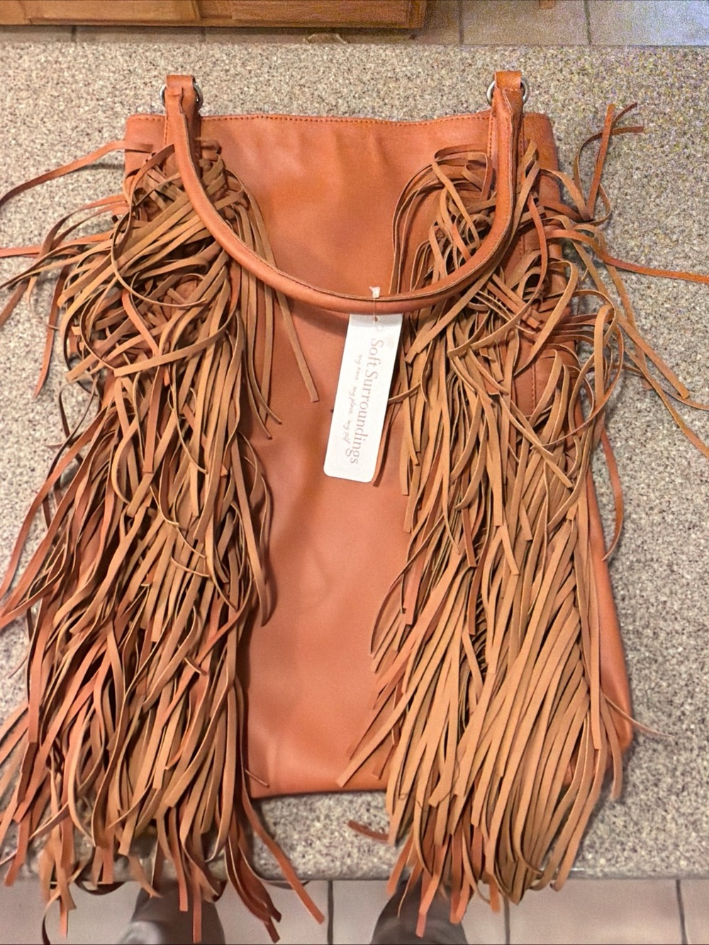Soft Surroundings Tan Fringe Tote Bag